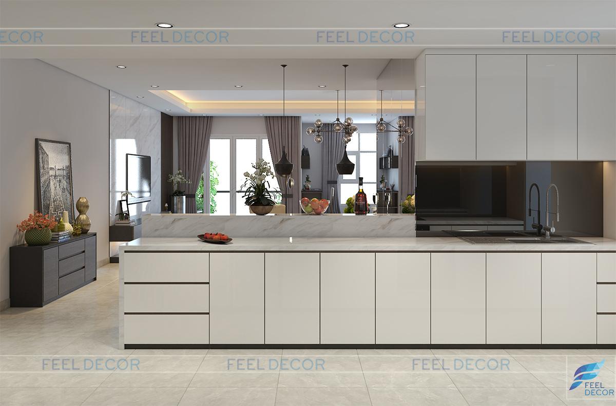 Thiết kế thi công nội thất phòng khách - bếp chung cư Hoàng Anh Thanh Bình