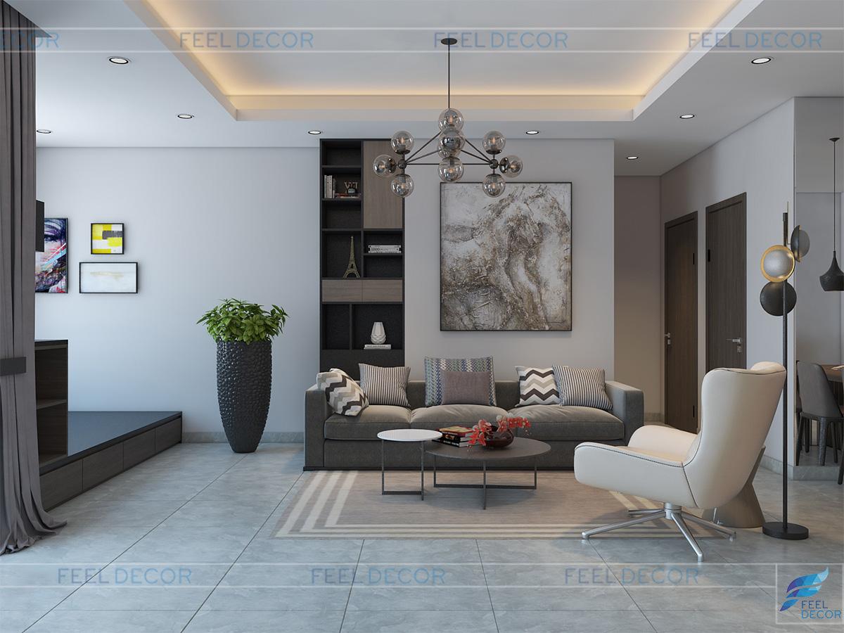 Thiết kế thi công nội thất phòng khách - bếp chung cư Hoàng Anh Thanh Bình