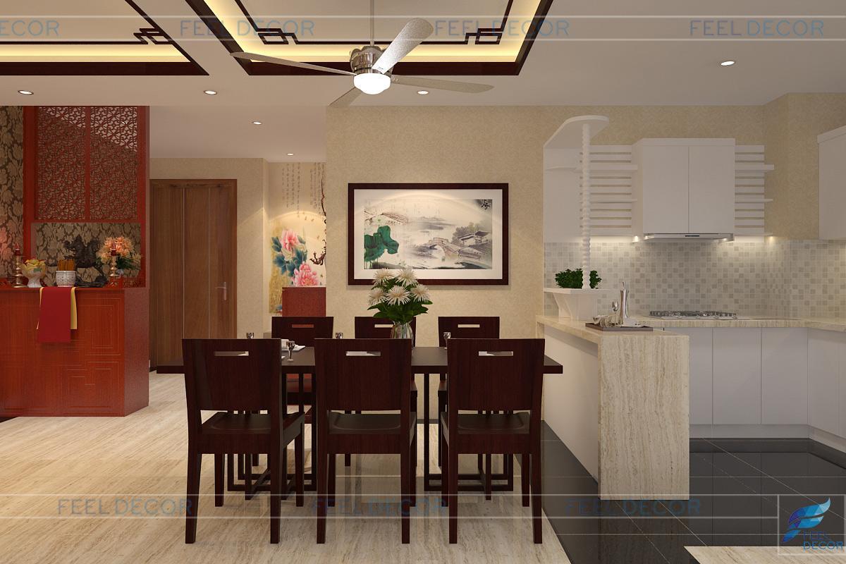 Thiết kế nội thất phòng khách và nhà bếp căn hộ 117m2 chung cư Tân Phước
