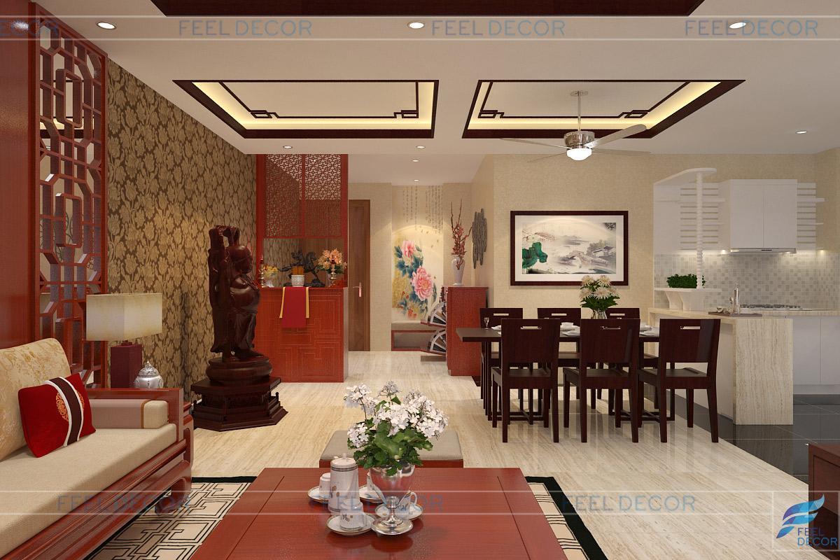 Thiết kế nội thất phòng khách và nhà bếp căn hộ 117m2 chung cư Tân Phước