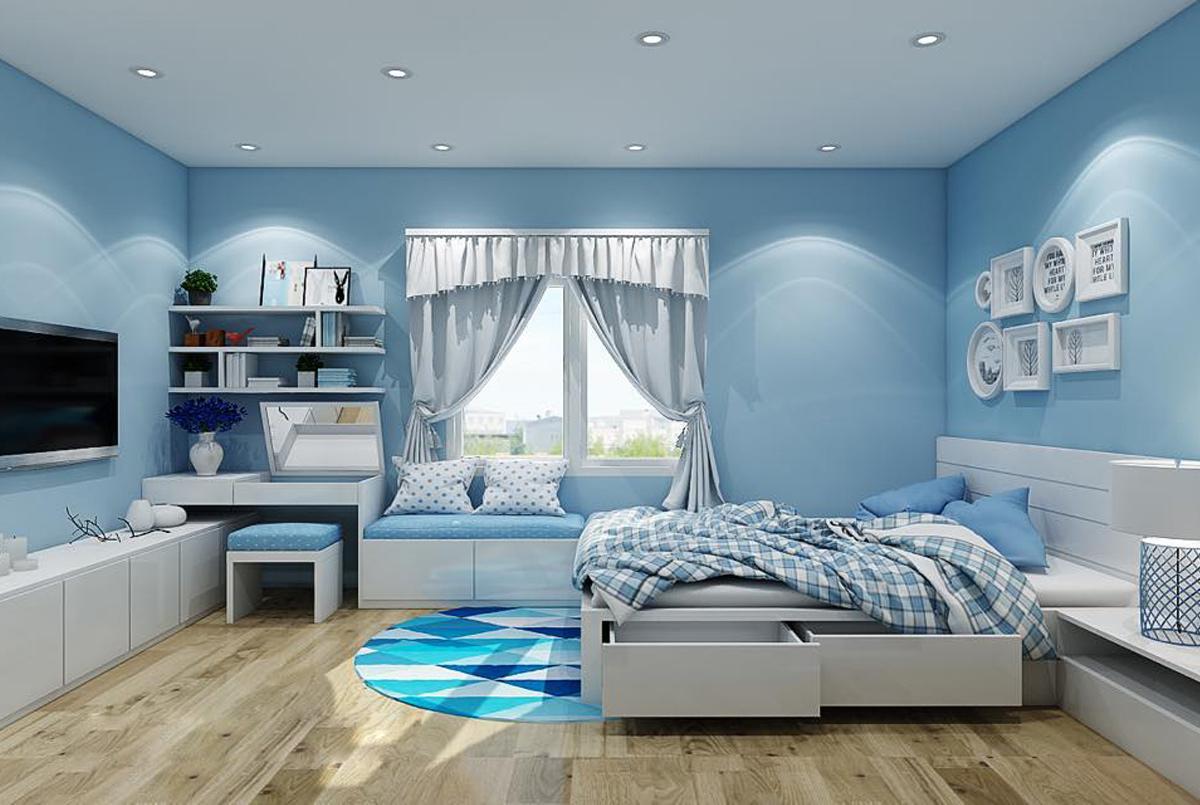 Trang trí nội thất phòng ngủ đẹp với màu xanh mát mẻ
