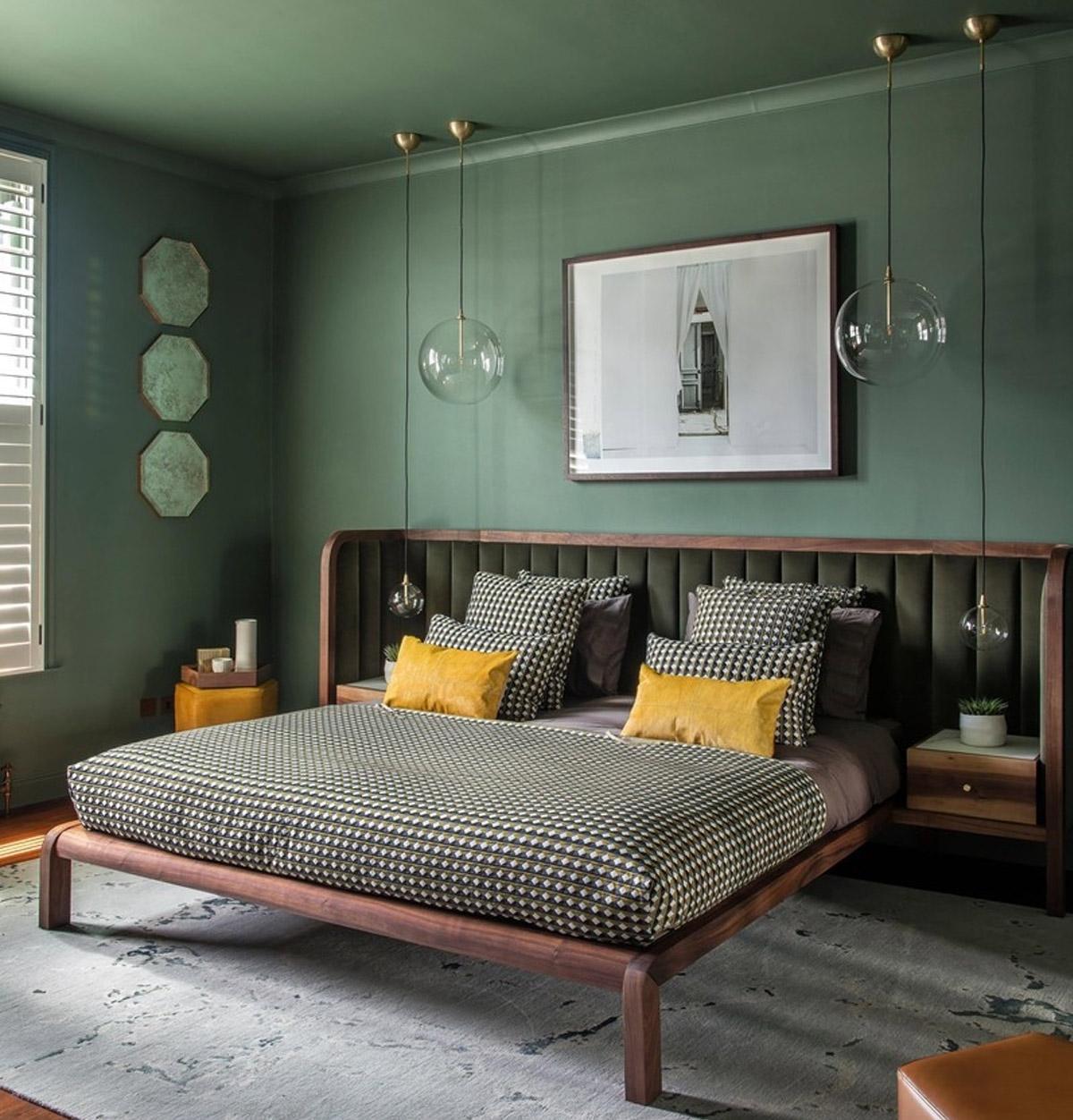 Trang trí nội thất phòng ngủ màu xanh lá cây cho cảm giác thư giãn