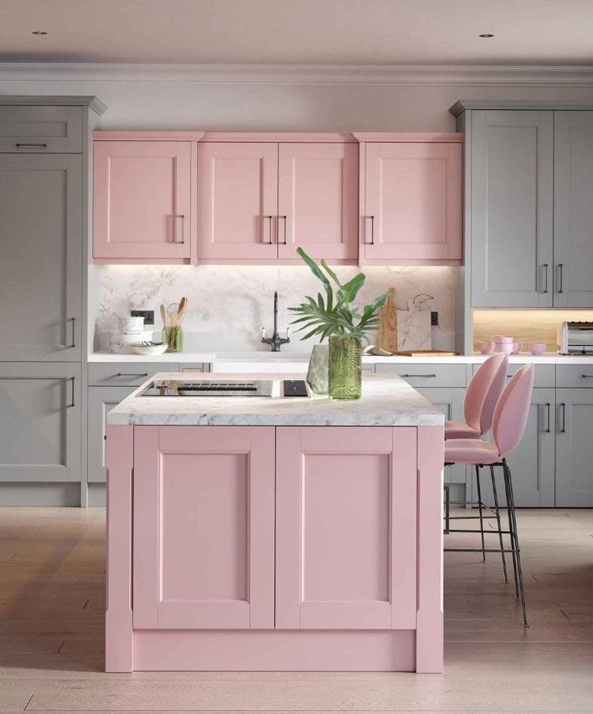 Pha trộn nhiều tông màu pastel tạo vẻ đẹp tươi mới cho nội thất phòng bếp