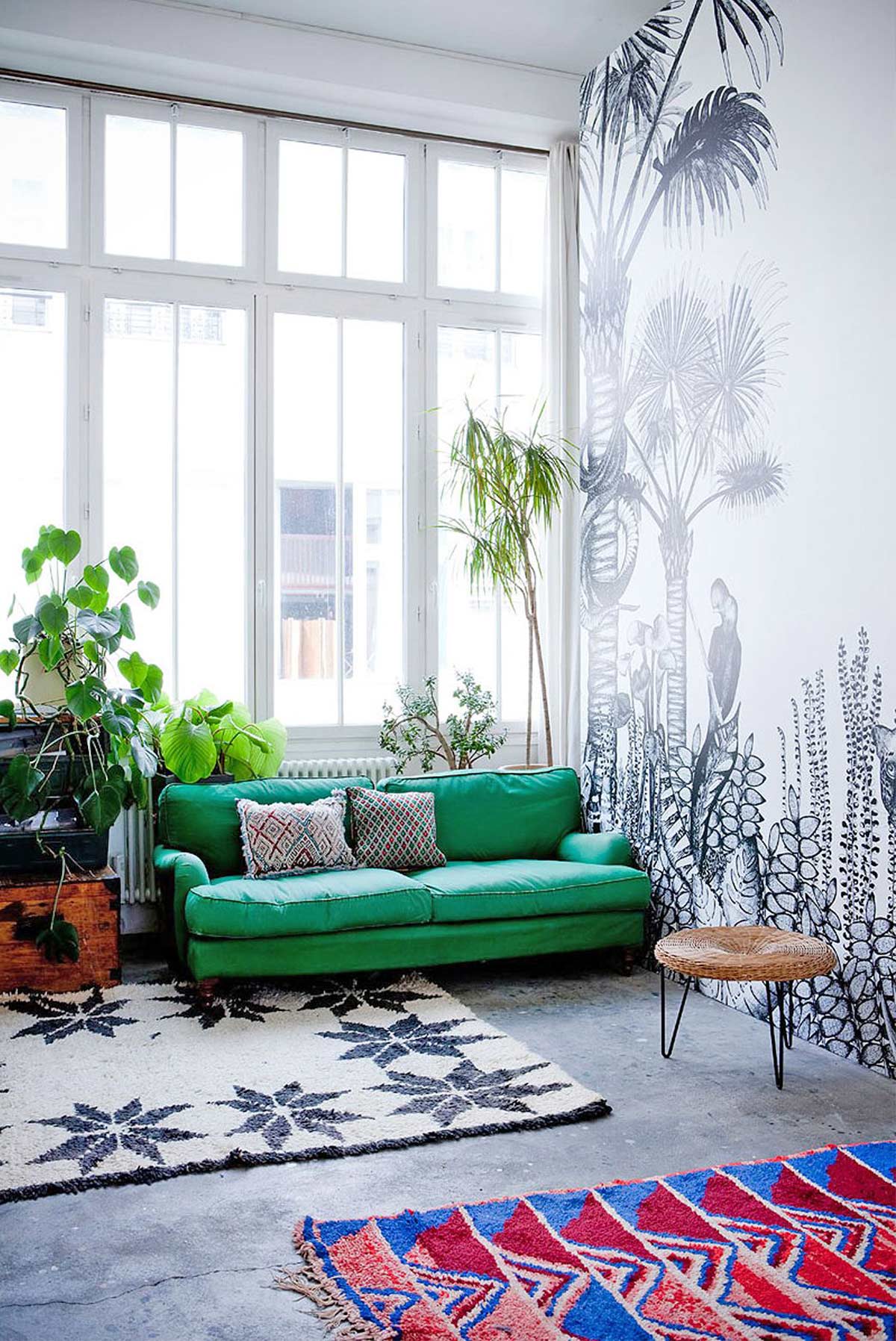 Trang trí phòng khách đẹp với ghế sofa màu xanh