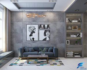 Thiết kế thi công nội thất phòng khách chung cư Hoàng Anh Thanh Bình
