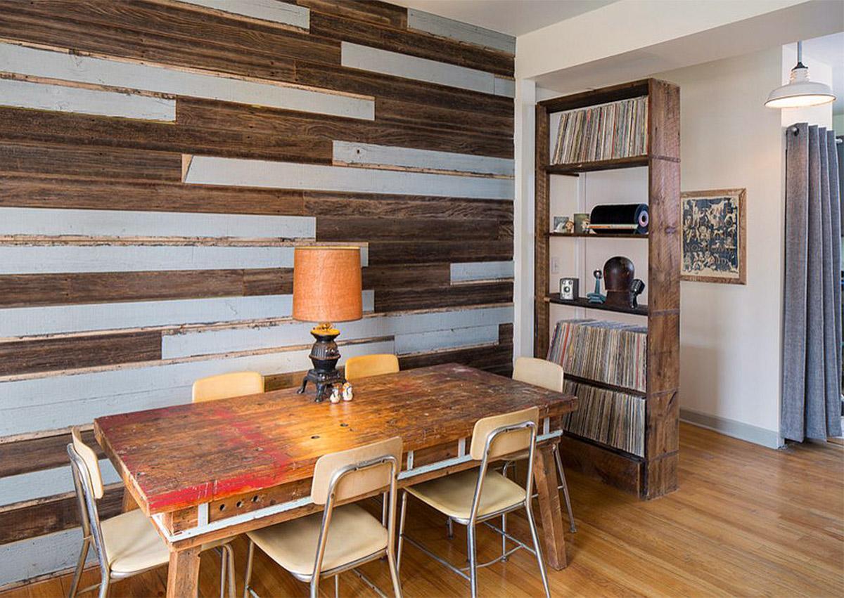 Thiết kế nội thất phòng ăn giá rẻ với gỗ tái chế