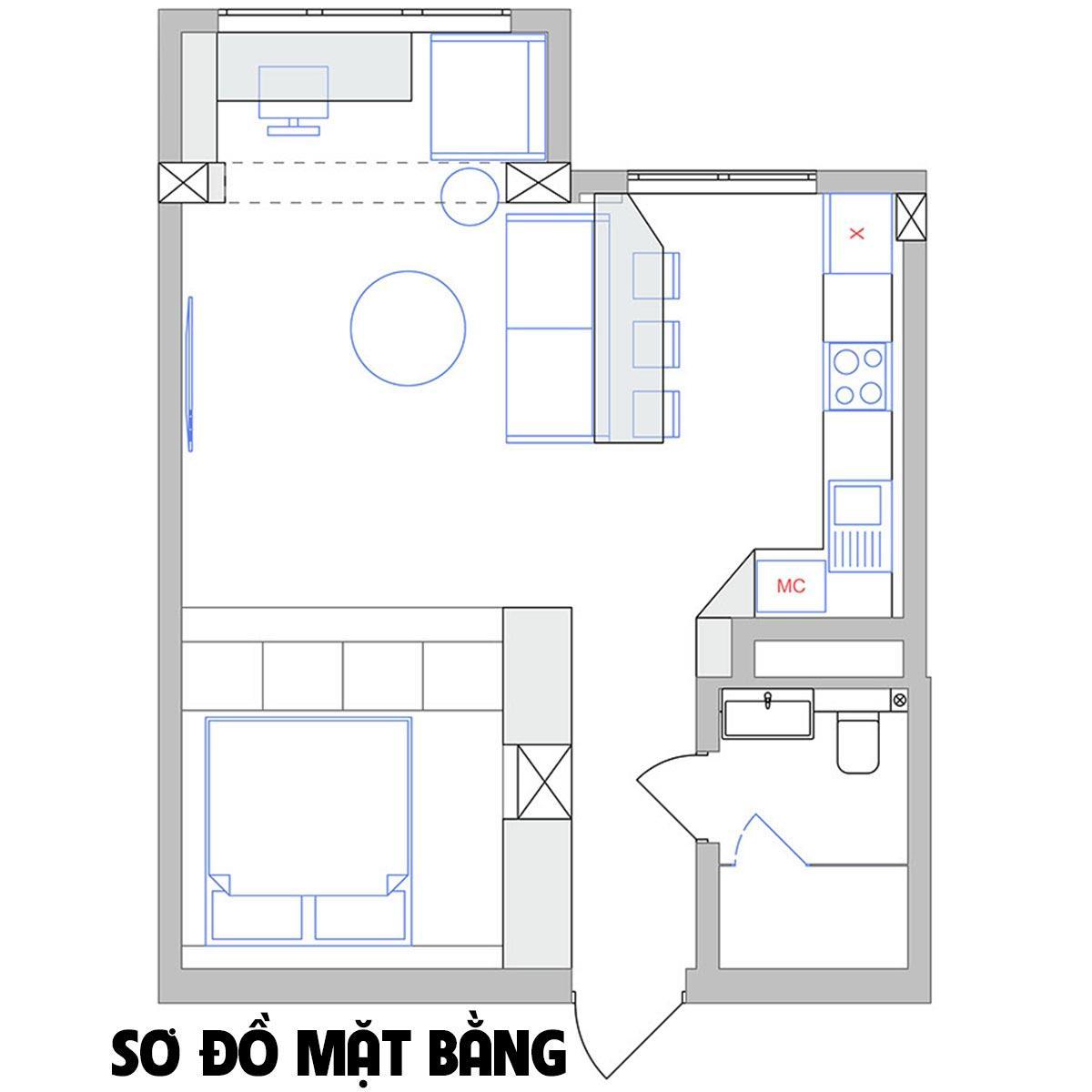 Mẫu thiết kế căn hộ 45m2 mang phong cách studio hiện đại