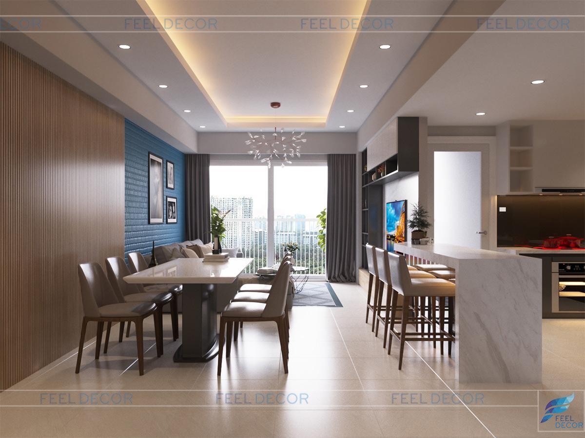 Thiết kế thi công nội thất phòng khách căn hộ 106m2 chung cư Sunrise City