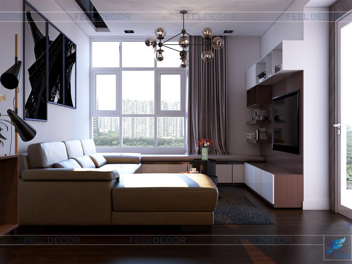 Thiết kế thi công nội thất phòng khách - bếp căn hộ 117m2