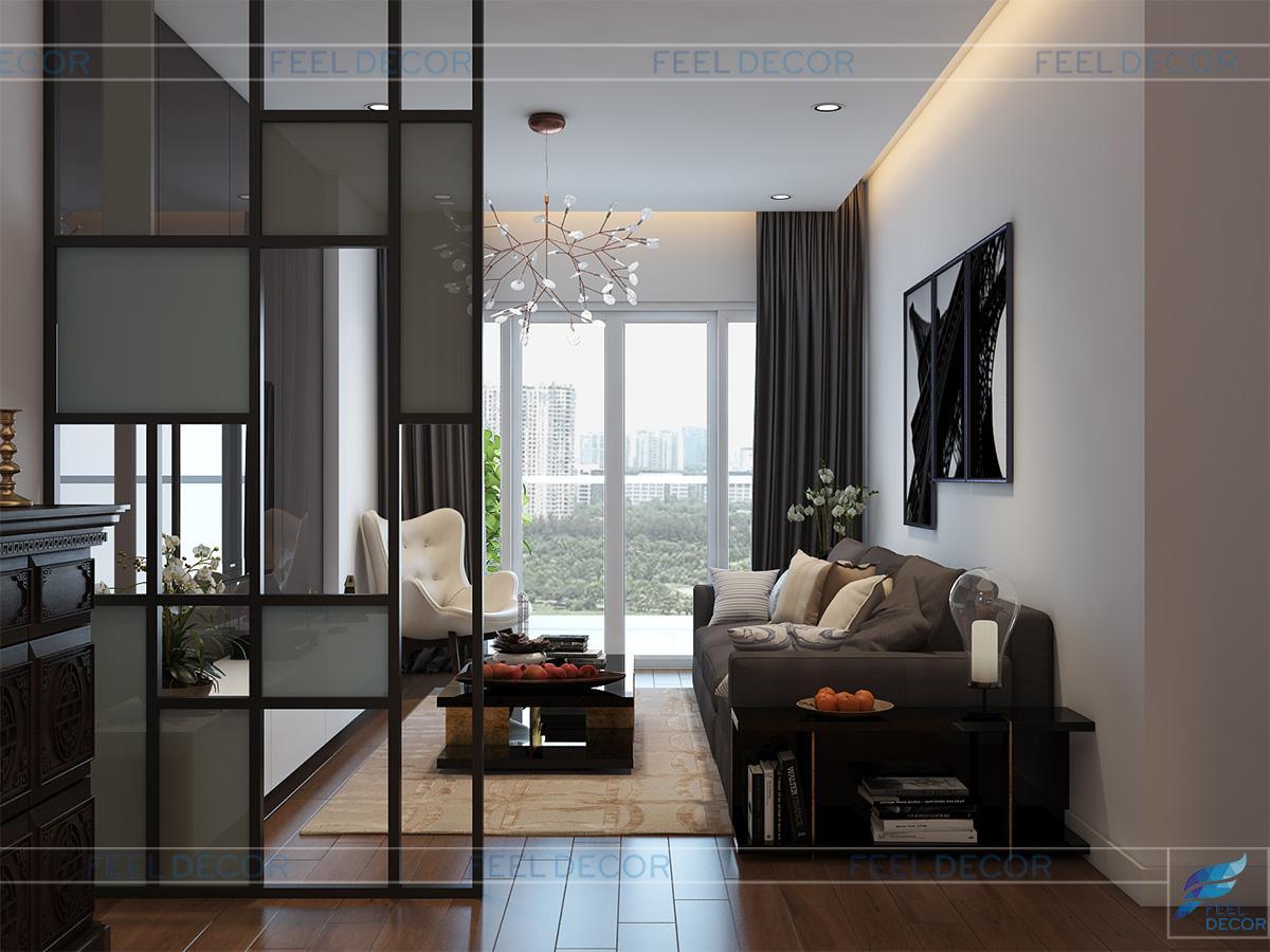 Thiết kế nội thất phòng khách căn hộ 117m2 chung cư Hoàng Anh Thanh Bình