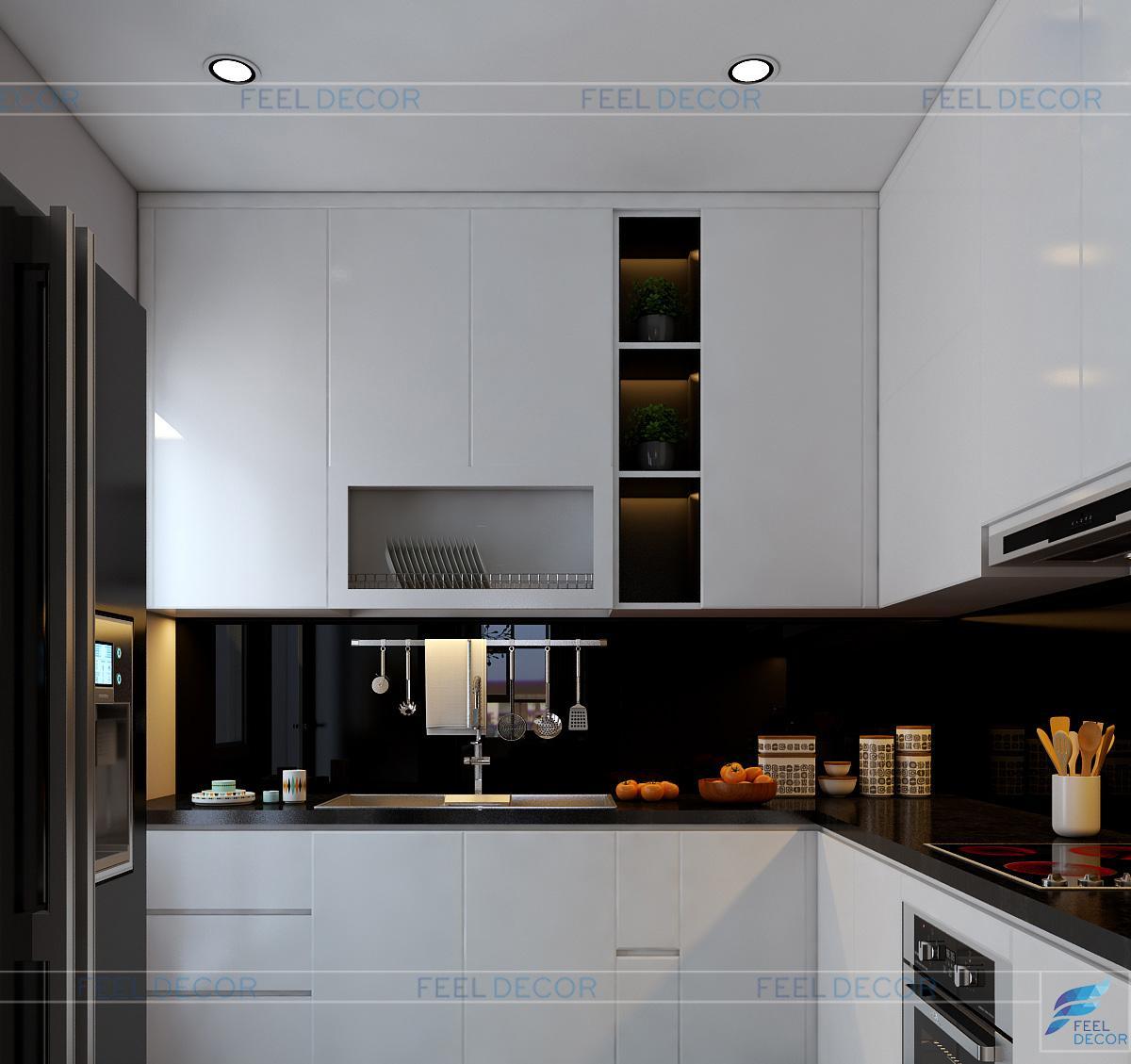 Thiết kế nội thất bếp với quầy bar cho căn hộ diện tích 90m2