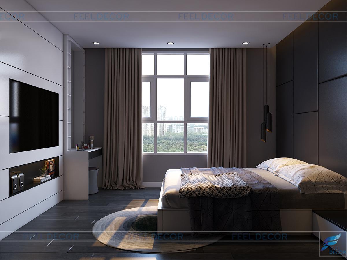 Thiết kế nội thất phòng ngủ Master căn hộ 90m2 chung cư Hoàng Anh Thanh Bình