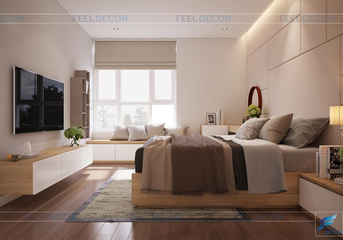 Thiết kế nội thất phòng ngủ master căn hộ 96m2 chưng cư Hoàng Anh Thanh Bình