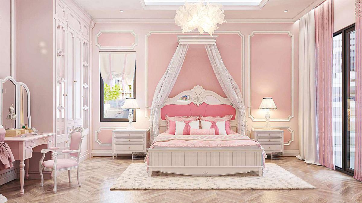 phòng ngủ màu hồng nữ tính