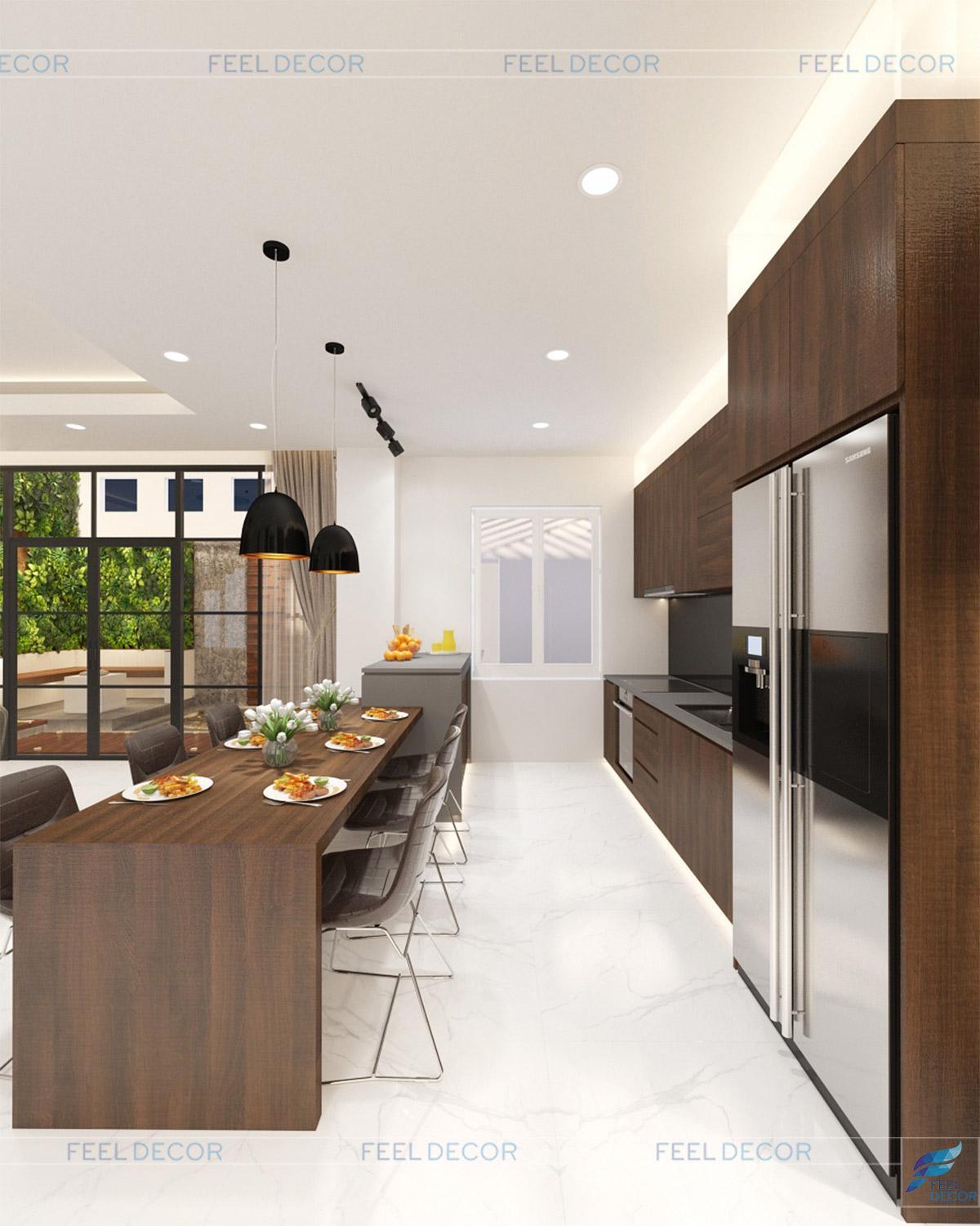 Thiết kế nội thất phòng khách - bếp biệt thự Khang Điền 280m2