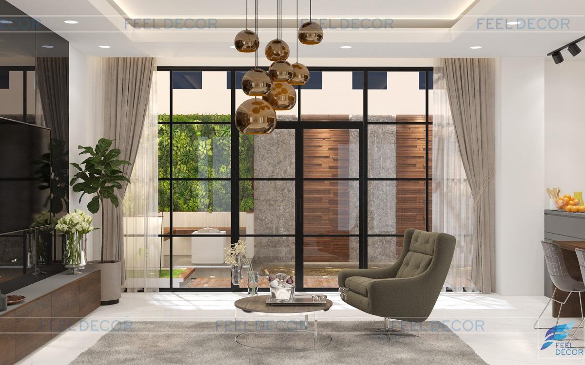 Thiết kế nội thất phòng khách - bếp biệt thự Khang Điền 280m2
