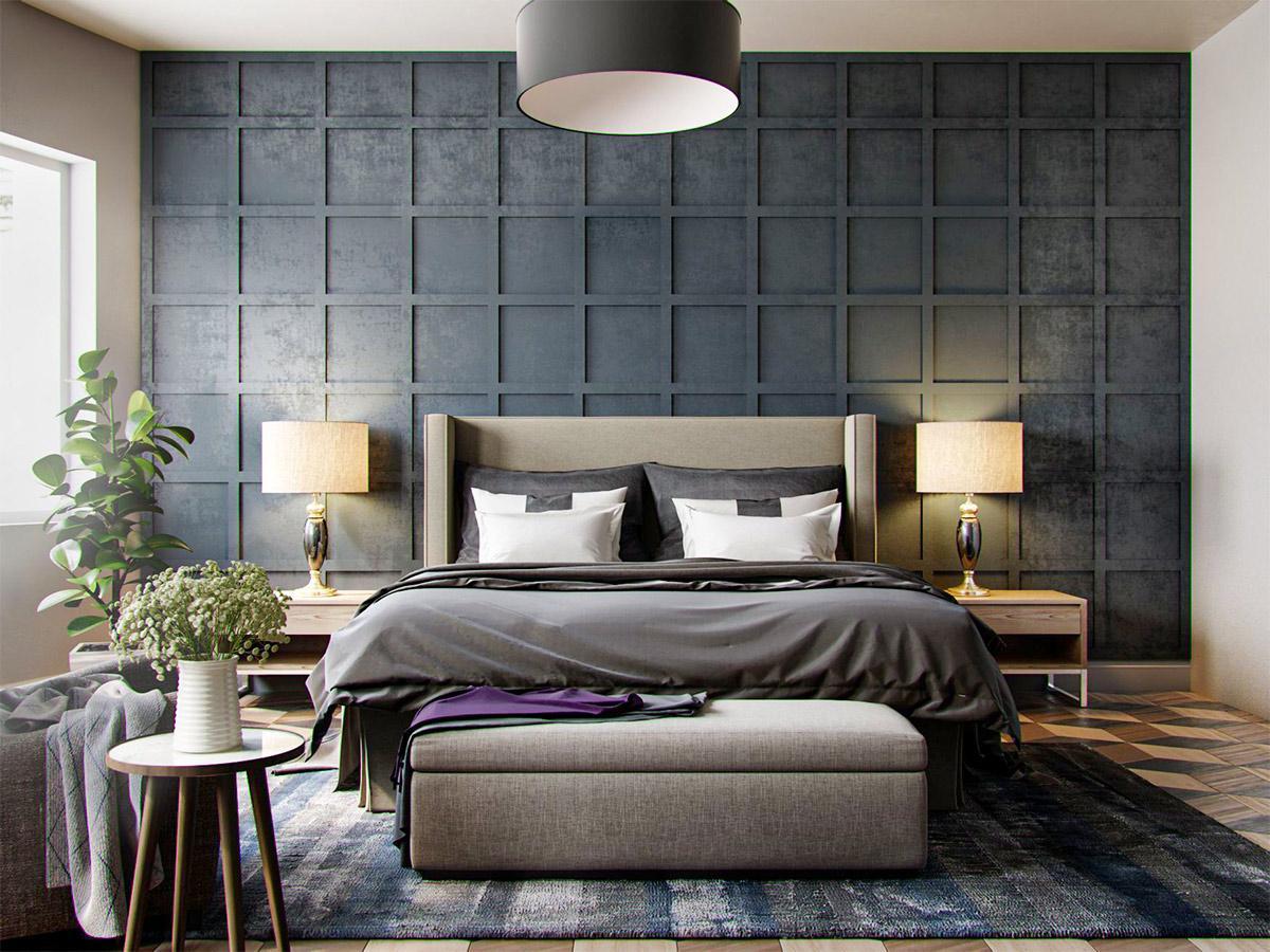 thiết kế nội thất phòng ngủ màu xám