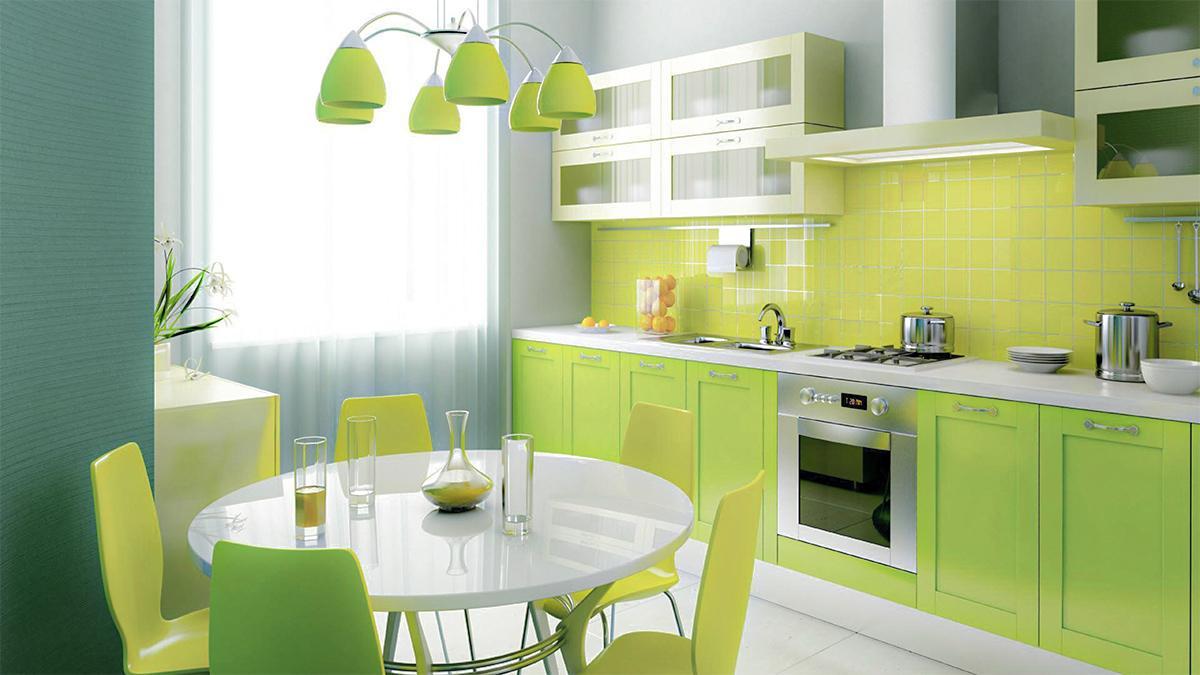 Thiết kế nội thất phòng bếp màu xanh lá