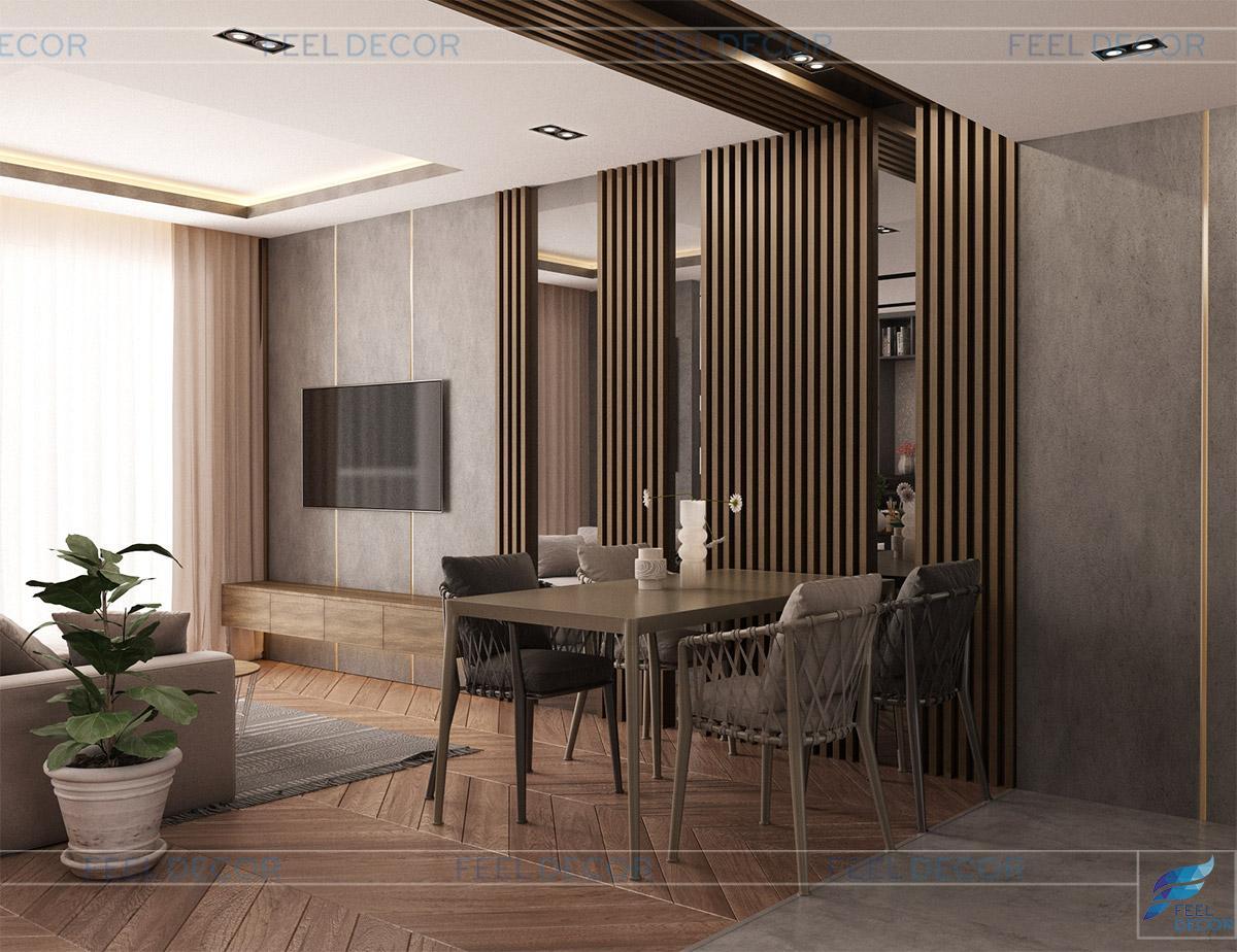 Thiết kế thi công nội thất phòng khách - bếp căn hộ 95m2 chung cư The Botanica