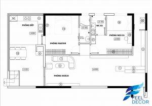 Hình ảnh mặt bằng bố trí nội thất căn hộ 2 phòng ngủ 110m2 của chị ở chung cư Sky Garden.