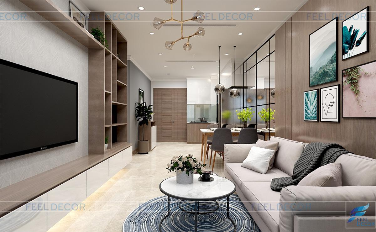 Thiết kế nội thất phòng khách căn hộ 51m2 chung cư Vinhomes Golden River