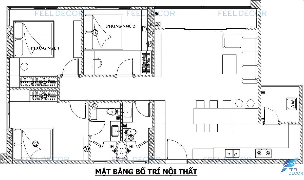 Thiết kế thi công nội thất căn hộ 110m2 chung cư Millennium Masteri &124; FD8618