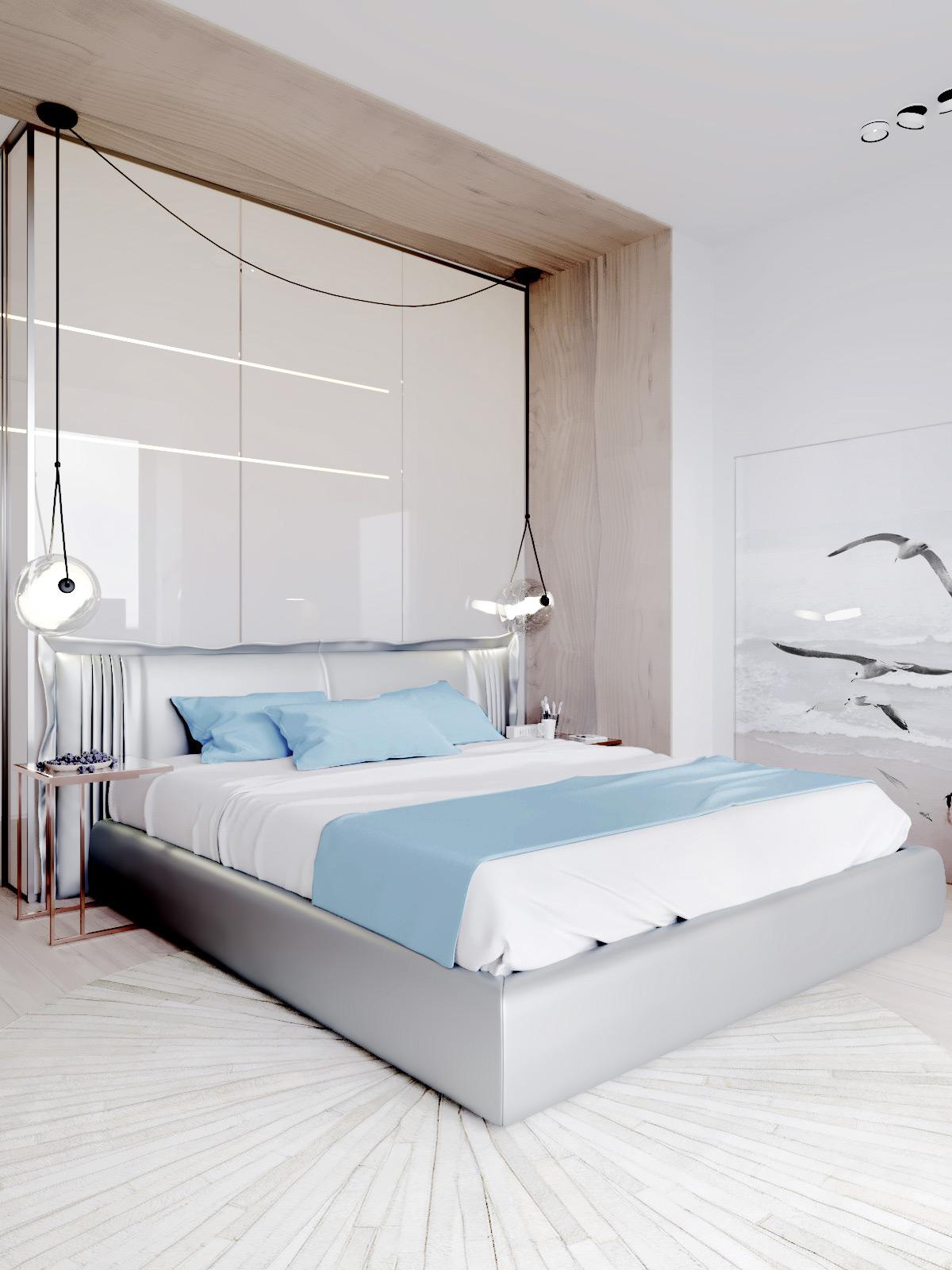 Thiết kế nội thất phòng ngủ căn hộ xanh pastel