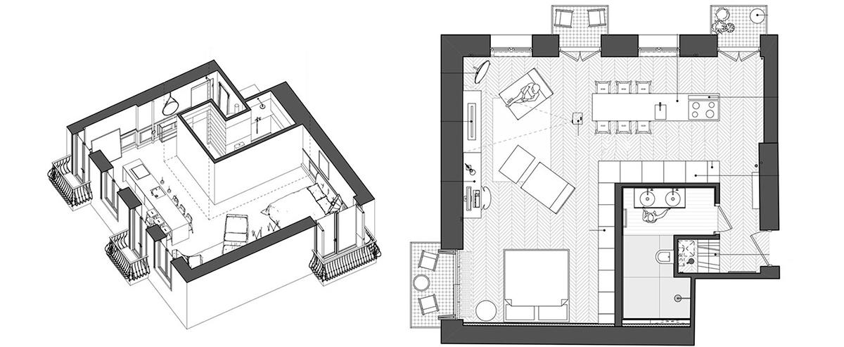 Thiết kế nội thất phòng khách căn hộ 56m2