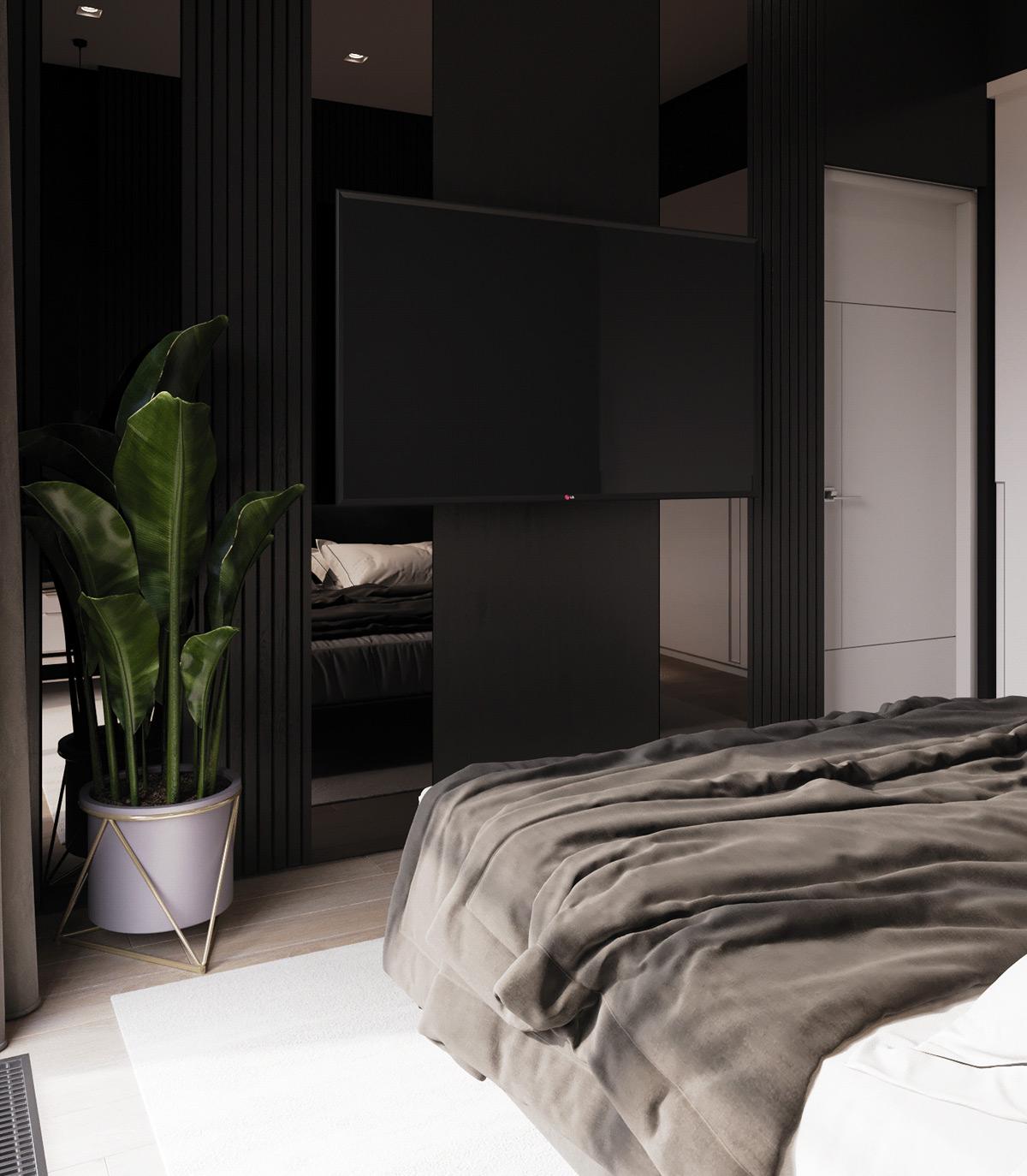 Thiết kế nội thất phòng ngủ phụ màu đen
