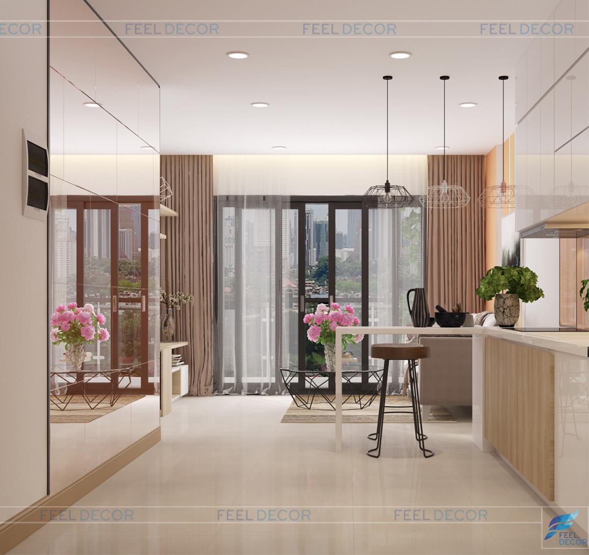 Thiết kế nội thất phòng bếp căn hộ 60m2 chung cư Millennium Masteri