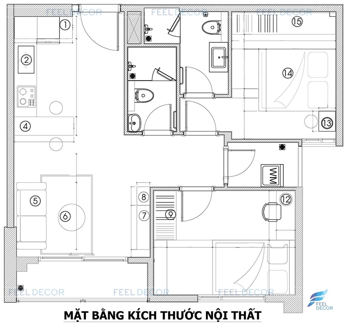 Thiết kế nội thất phòng khách căn hộ 60m2 chung cư Millennium Masteri