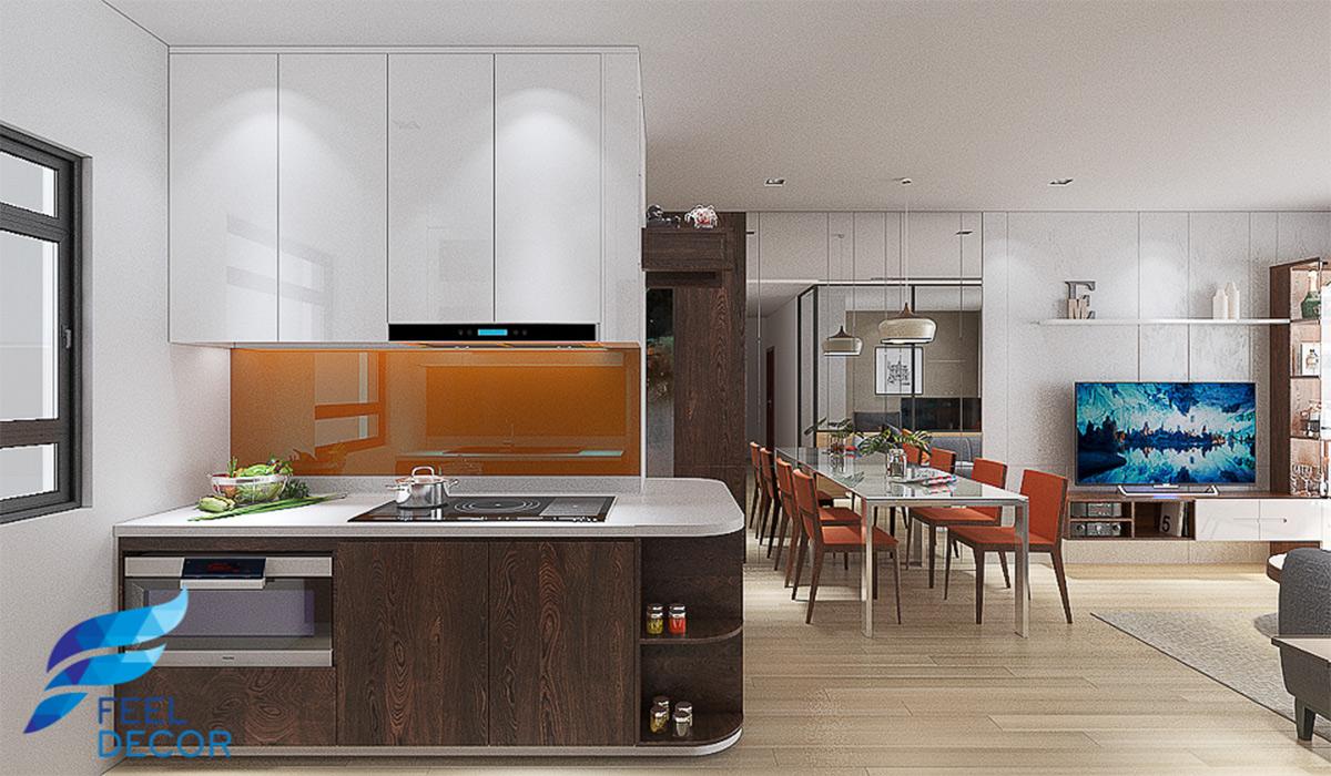 Thiết kế nội thất phòng bếp căn hộ 79m2 chung cư The Sun Avenue