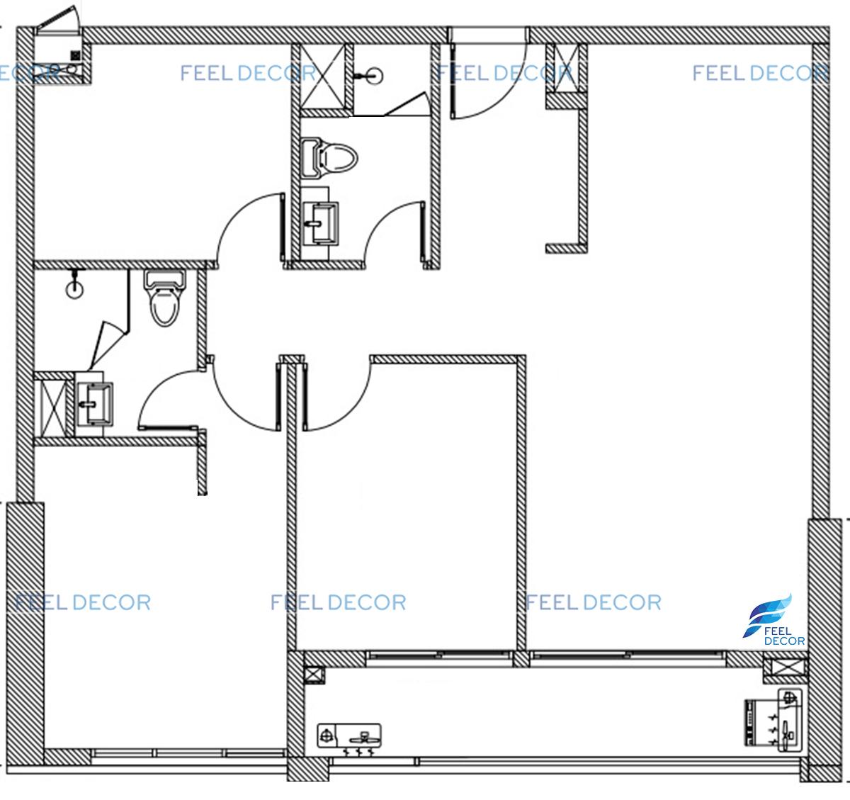 Thiết kế thi công nội thất căn hộ 3 phòng ngủ 81m2 chung cư Orchard Parkview – FD9118