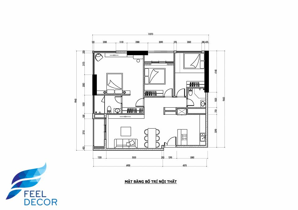 Thiết kế thi công nội thất căn hộ 103m2 (3PN)