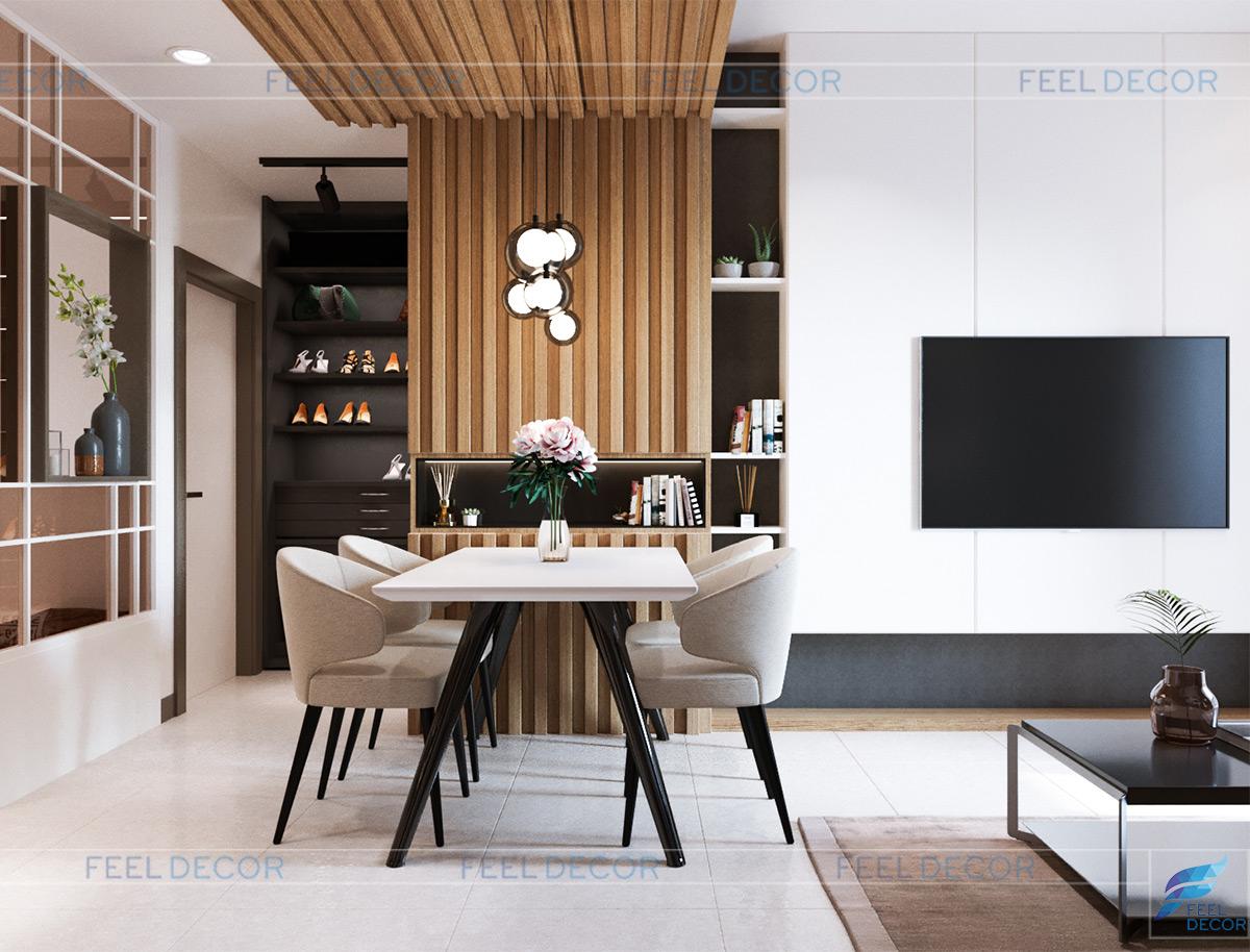 Thiết kế nội thất phòng khách – ăn của căn hộ 74m2 chung cư Botanica Premier 