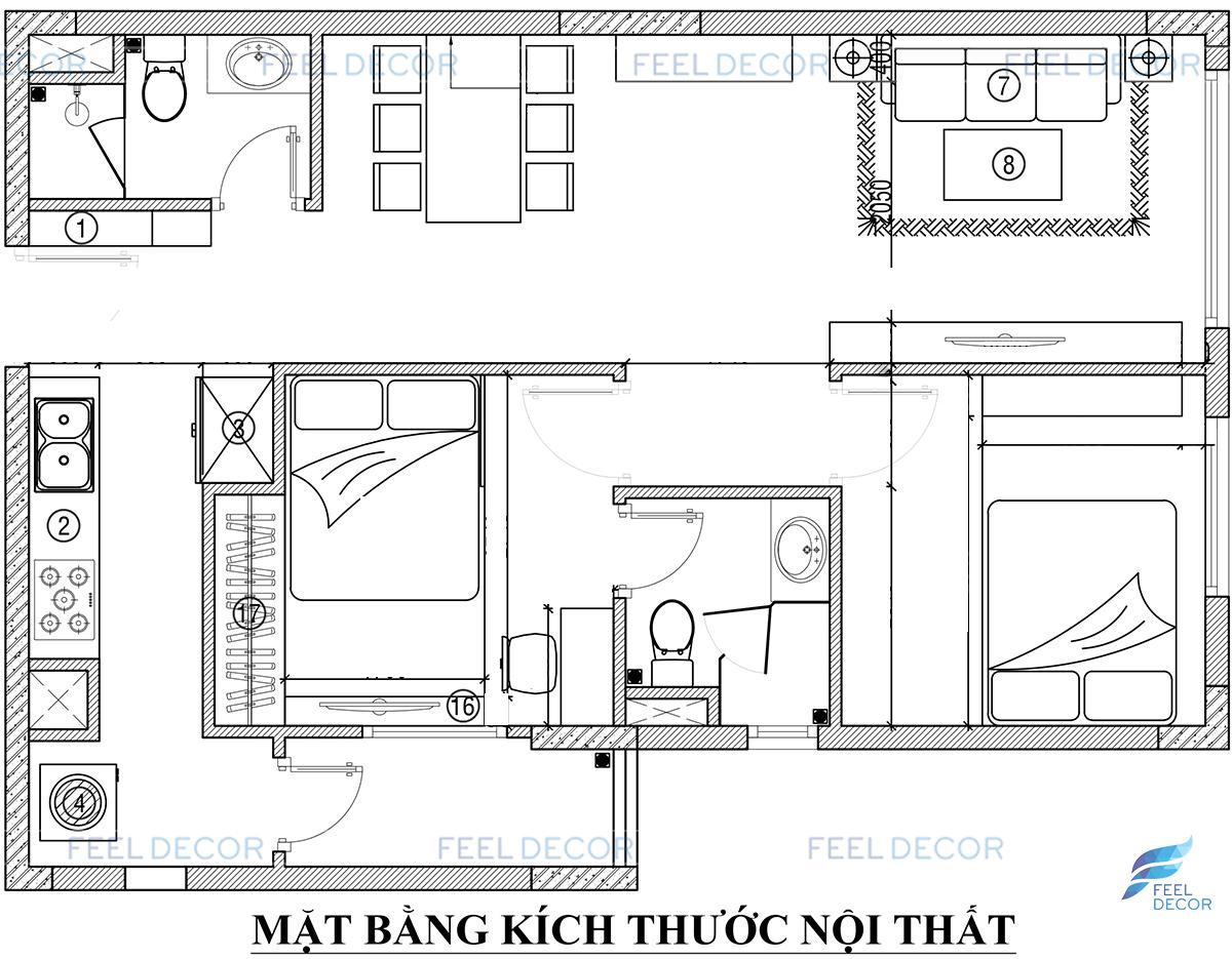 Thiết kế thi công nội thất căn hộ 2 phòng ngủ [71m2] ở Biên Hòa – FD11618