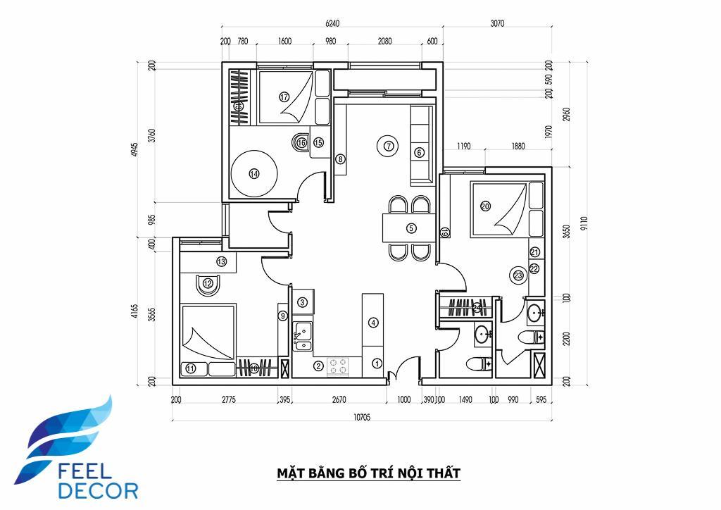 thiết kế thi công nội thất căn hộ 81m2