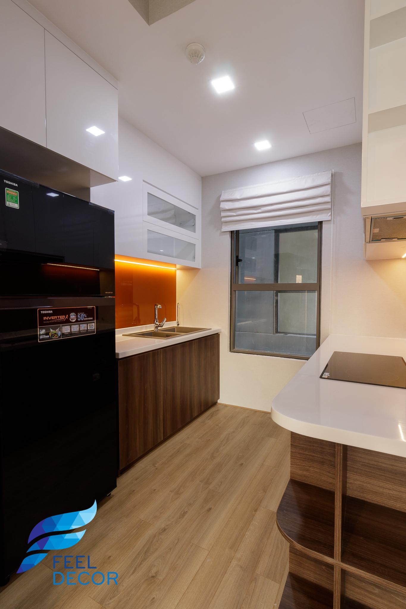 hình ảnh thực tế thiết kế nội thất Khu vực bếp căn hộ 3 phòng ngủ (79m2) CC The Sun Avenue Quận 2