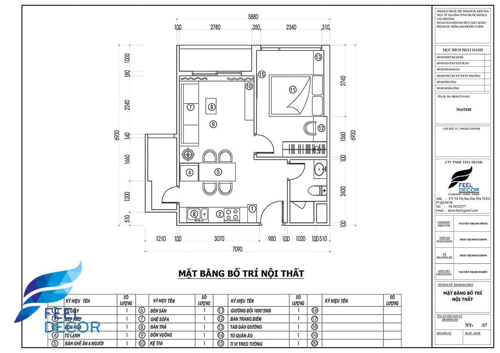 thiết kế thi công nội thất căn hộ 1 phòng ngủ - 46m2