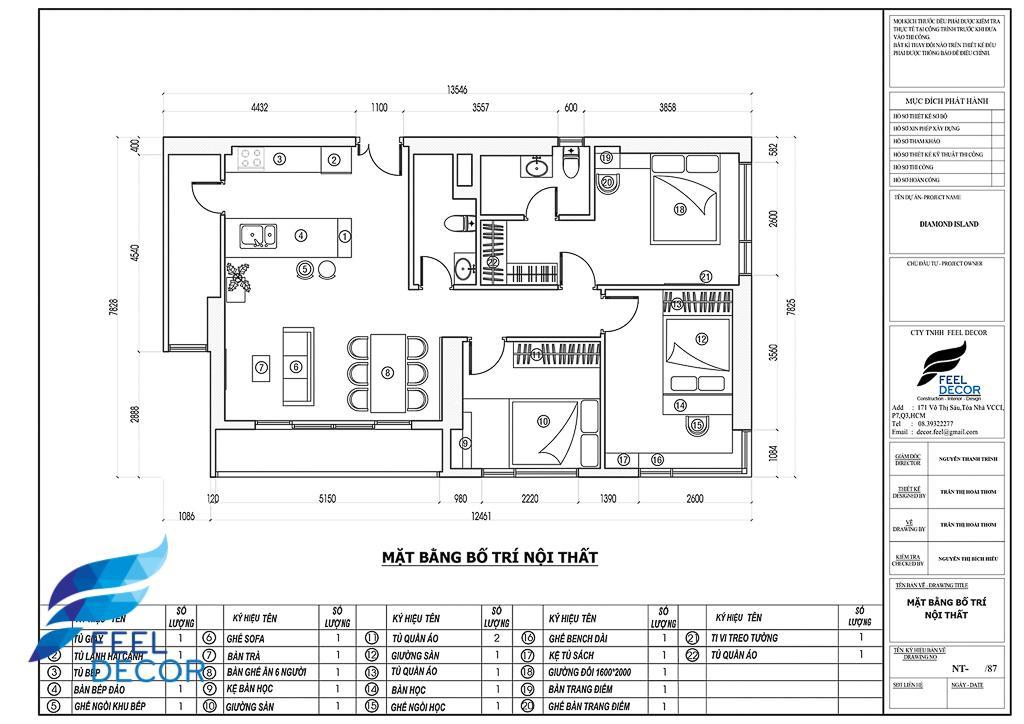 thiết kế thi công nội thất căn hộ 3 phòng ngủ - 106m2