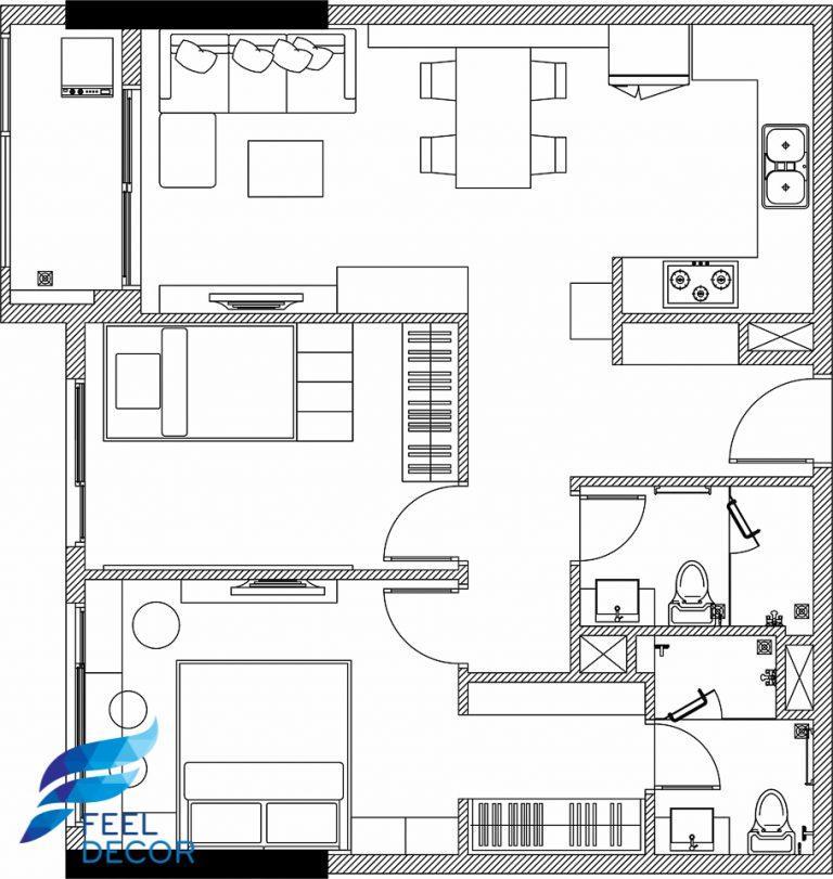 thiết kế thi công nội thất căn hộ 75m2