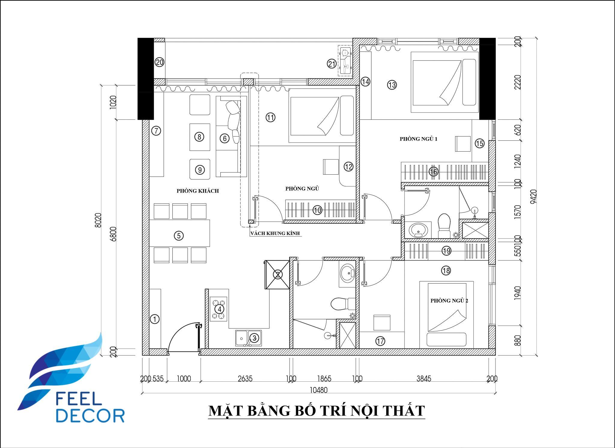 thiết kế thi công nội thất căn hộ 90m2 – 3 phòng ngủ chung cư Sunrise Riverside