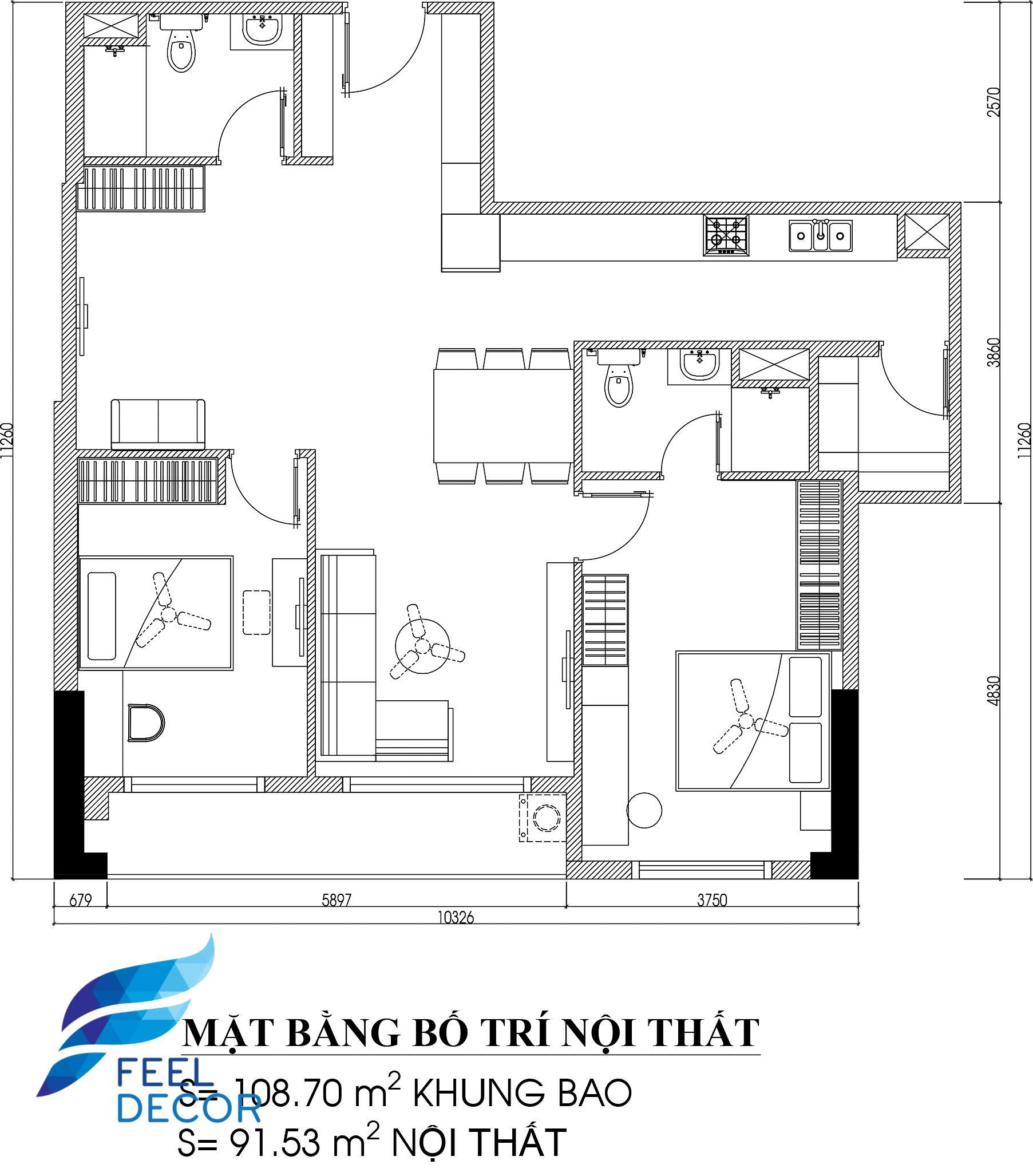 thiết kế thi công nội thất căn hộ 92m2