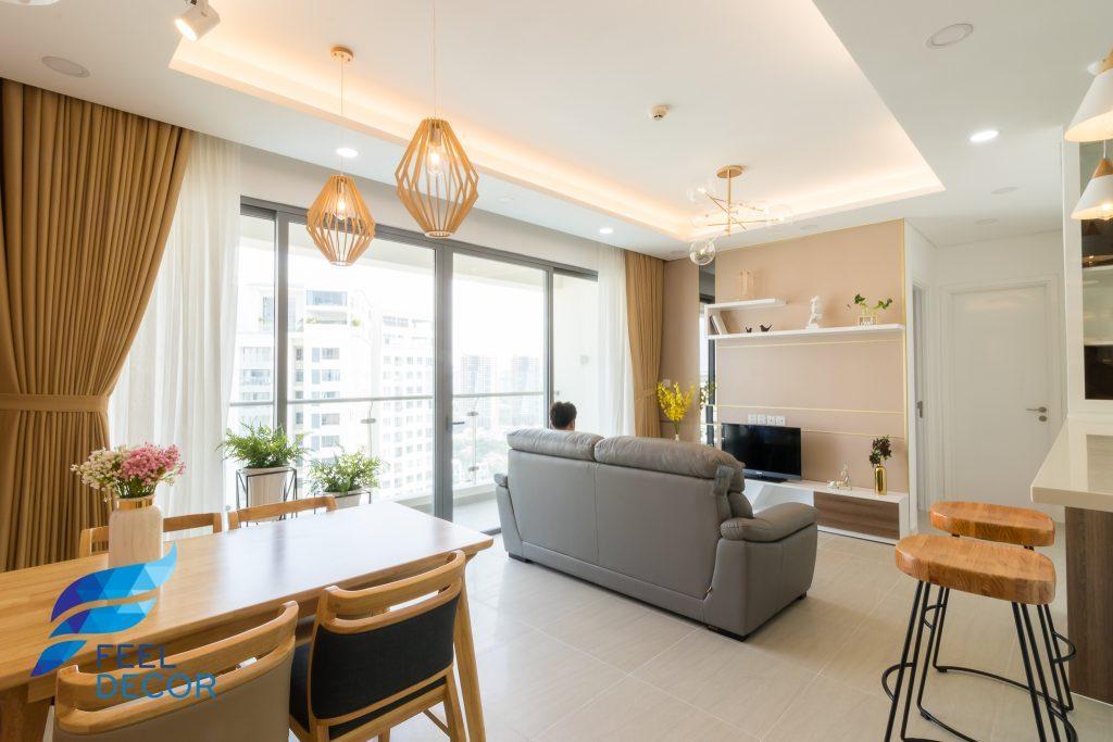 Ảnh chụp thực tế không gian nội thất căn hộ 85m2 có 2 phòng ngủ chung cư Đảo Kim Cương