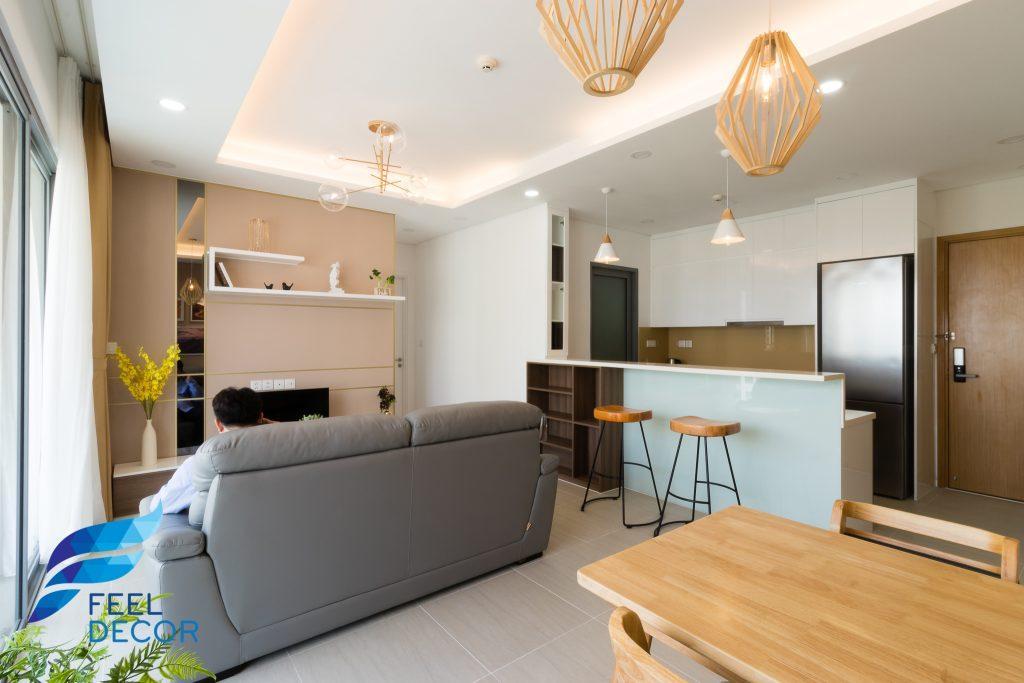 Ảnh chụp thực tế không gian nội thất căn hộ 85m2 có 2 phòng ngủ chung cư Đảo Kim Cương