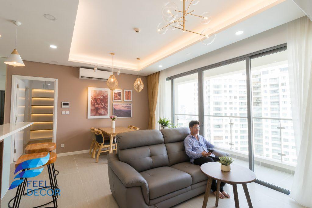 Ảnh chụp thực tế không gian nội thất căn hộ 85m2 có 2 phòng ngủ chung cư Đảo Kim Cương