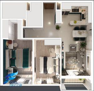 mặt bằng bố trí nội thất căn hộ 2 phòng ngủ 73m2 chung cư Golden Masion