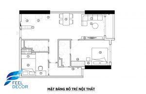 Ảnh mặt bằng bố trí nội thất căn hộ 69m2 (2 phòng ngủ) chung cư The PegaSuite