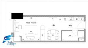 Hình ảnh: Mặt bằng bố trí nội thất căn hộ Officetel 29m2 chung cư Madison Novaland