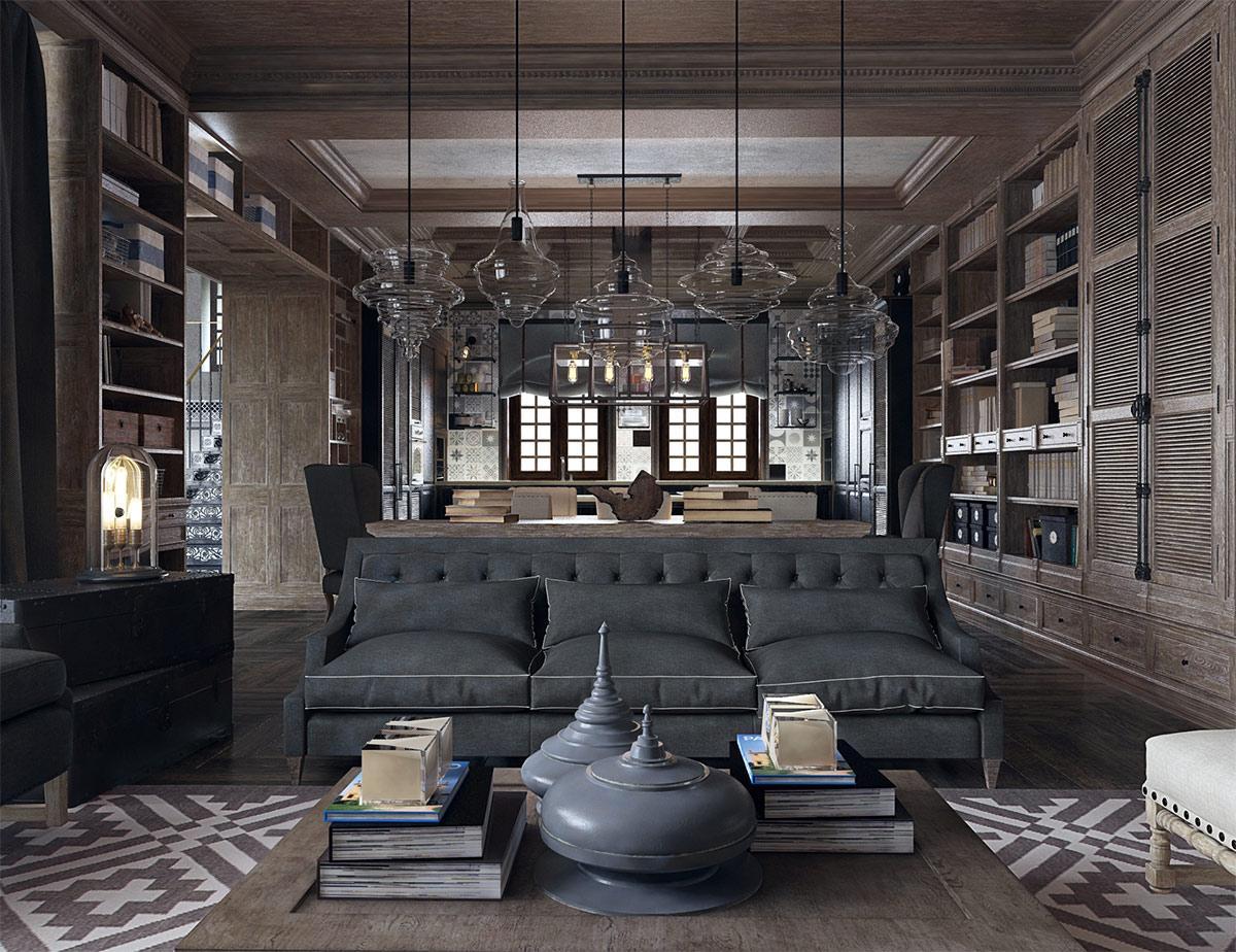 Thiết kế nội thất đẹp với bộ ghế sofa màu đen